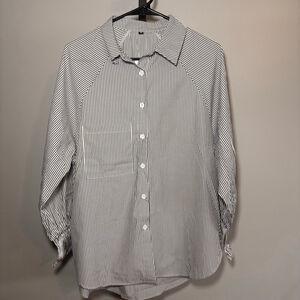 Women's LEMAFAR Striped Button Down‎ Shirt M White Black